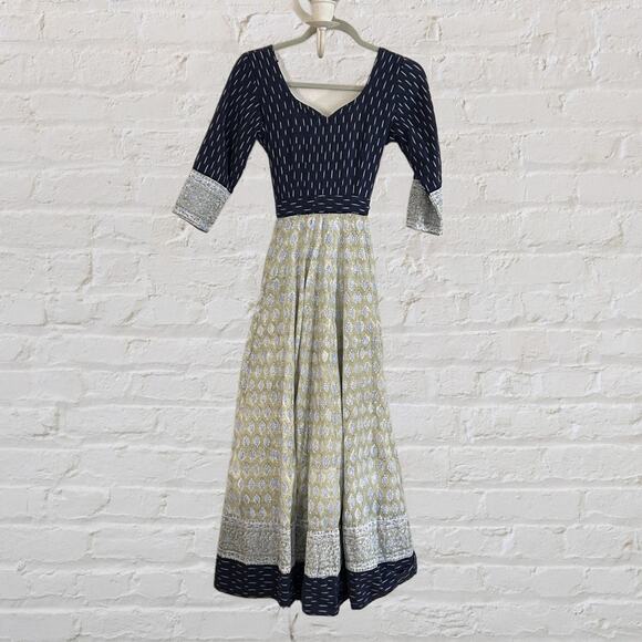 Vintage Indian Block Print Cotton Maxi Dress Cottagecore Prairie, Mint Condition - Picture 8 of 8